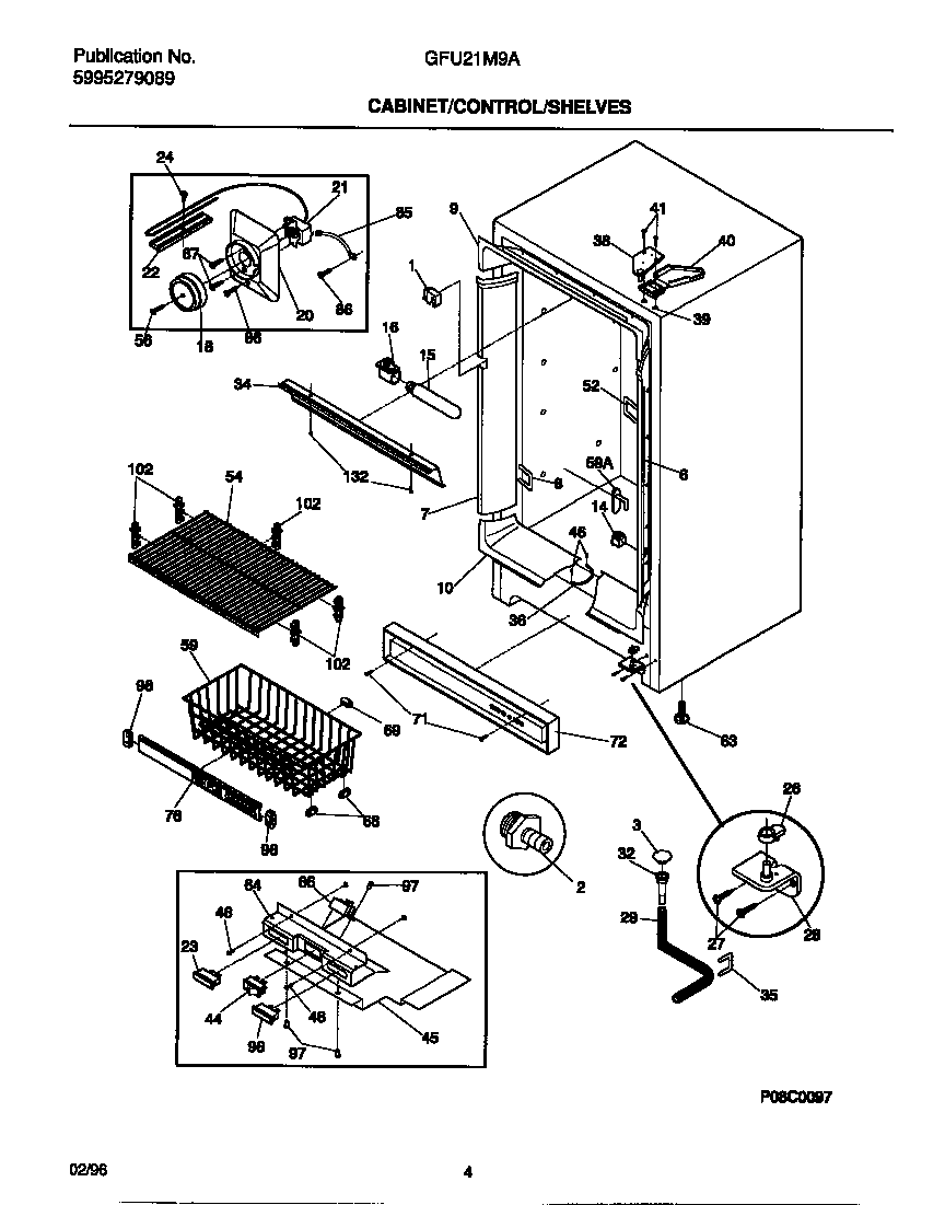 Gibson GFU21M9AW6 cabinet/control/shelves diagram