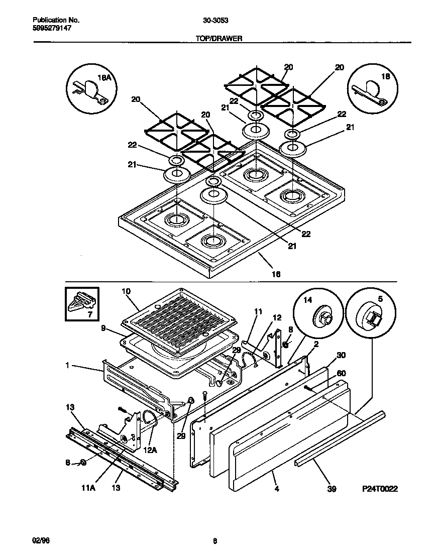 Tappan 30-3053-00-04 top/drawer diagram