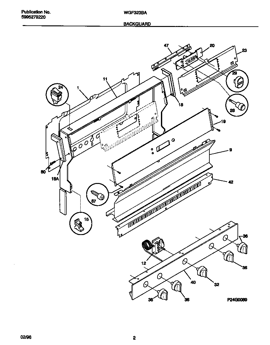 White-Westinghouse WGF323BAWE backguard diagram