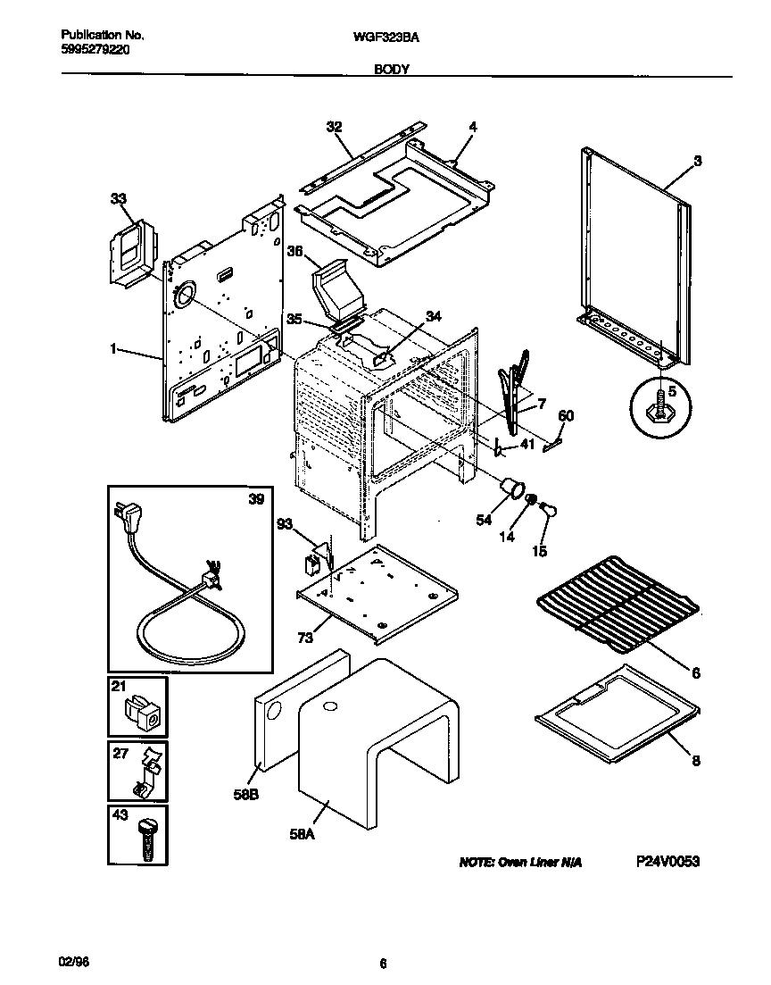 White-Westinghouse WGF323BAWE body diagram