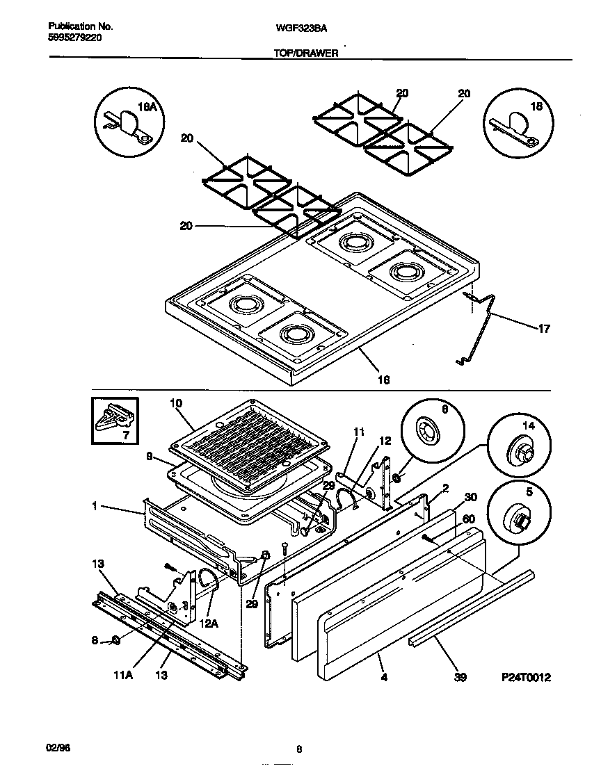 White-Westinghouse WGF323BAWE top/drawer diagram