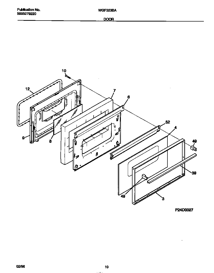 White-Westinghouse WGF323BAWE door diagram