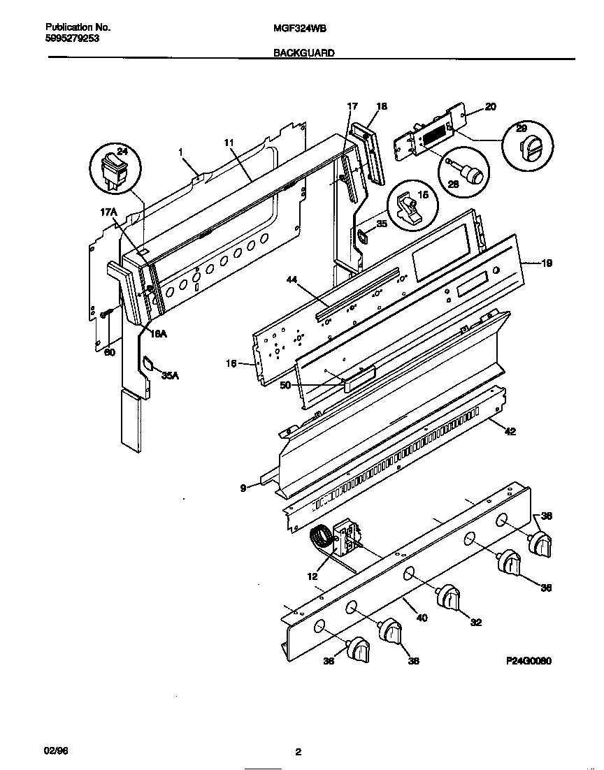 Universal/Multiflex (Frigidaire) MGF324WBSE backguard diagram
