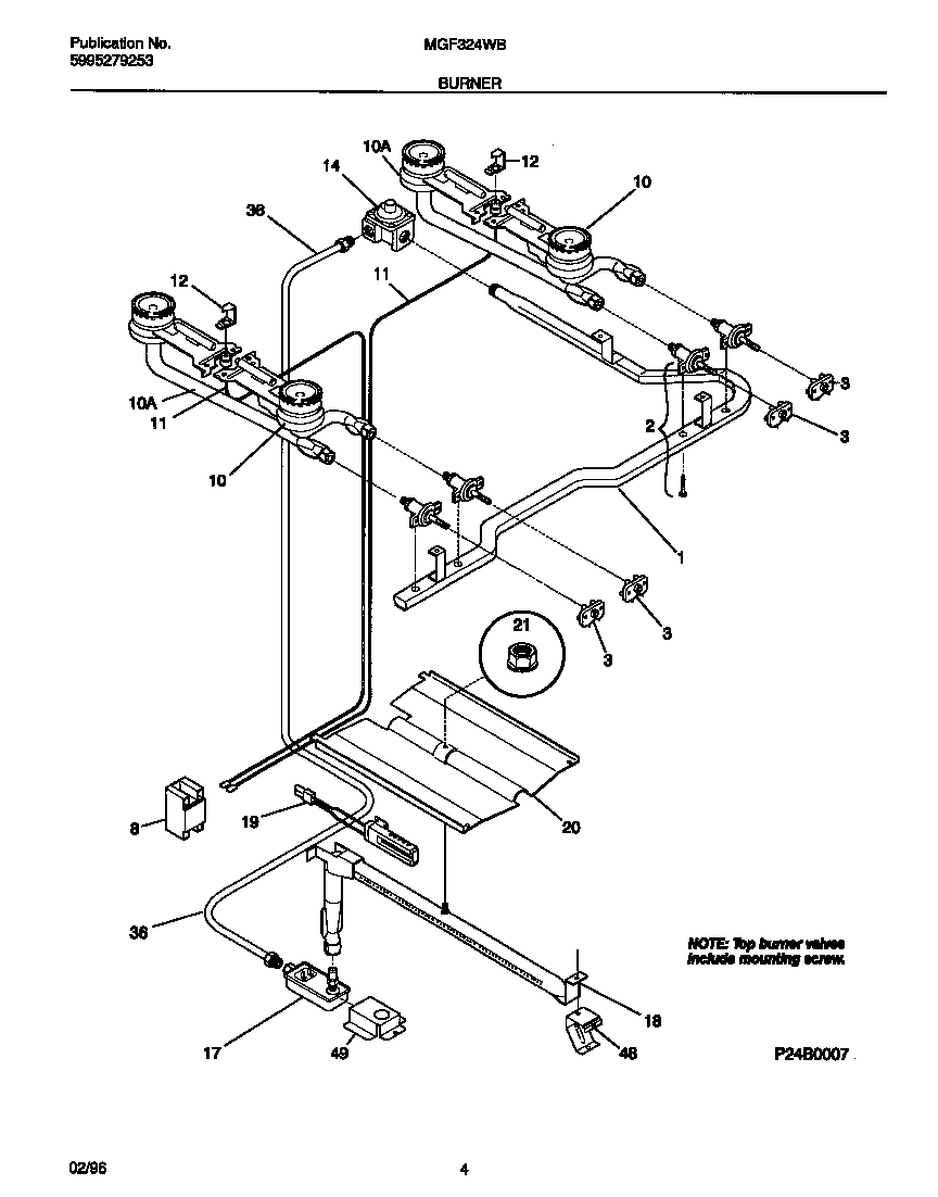 Universal/Multiflex (Frigidaire) MGF324WBSE burner diagram