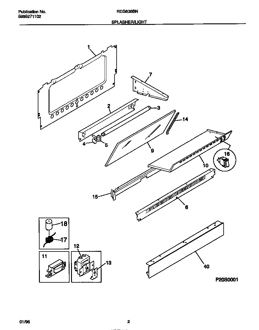 Frigidaire REG638BNL5 splasher/light diagram