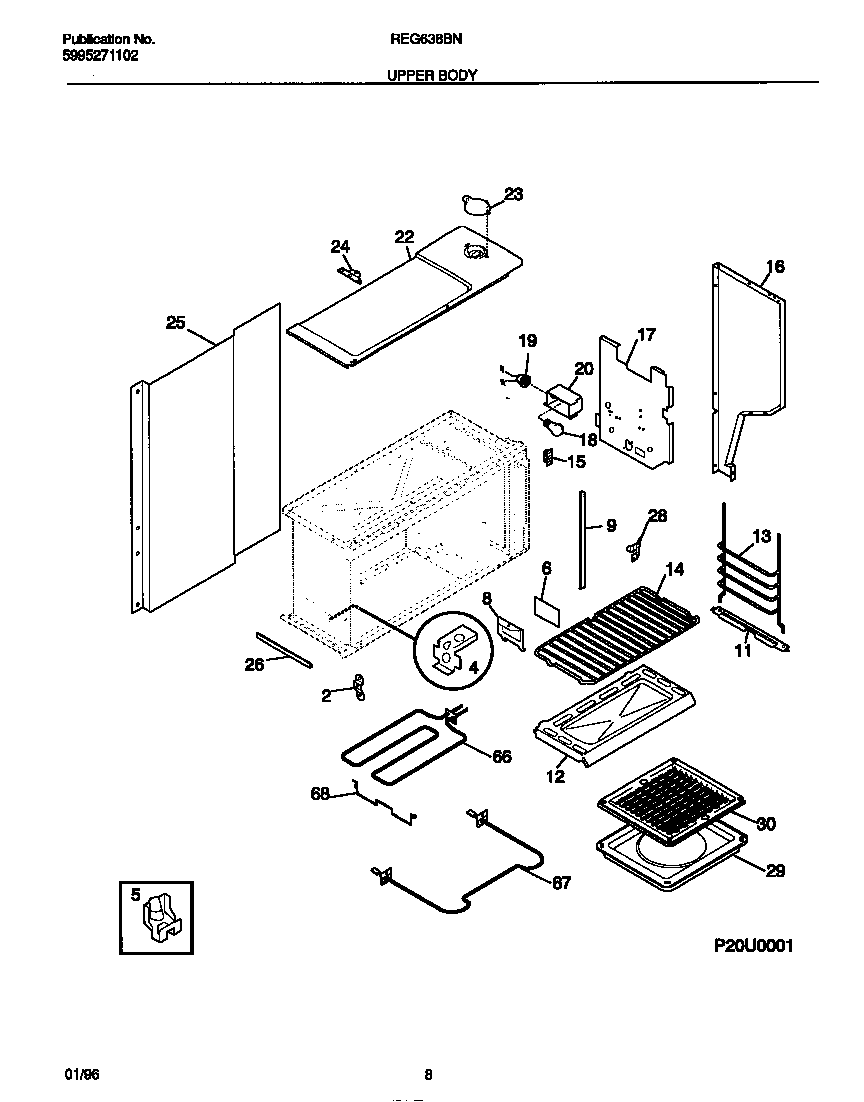 Frigidaire REG638BNL5 upper body diagram