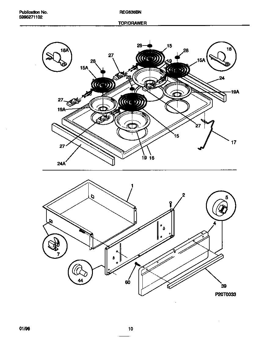 Frigidaire REG638BNL5 top/drawer diagram