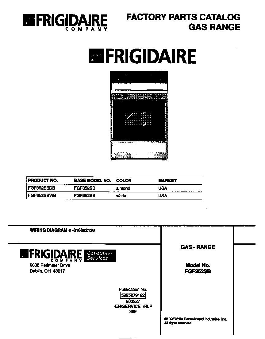 Frigidaire FGF352SBDB cover diagram