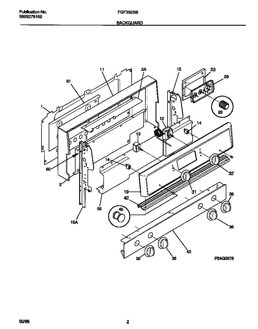 Frigidaire FGF352SBDB backguard diagram