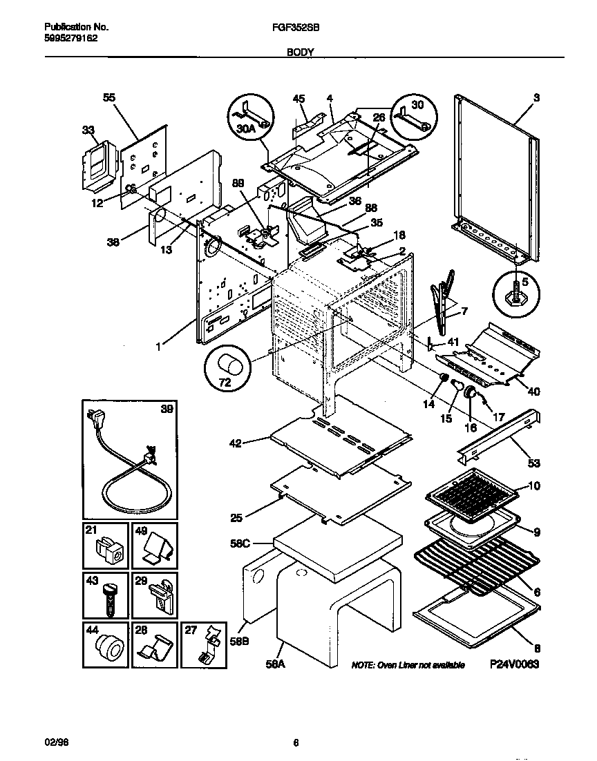 Frigidaire FGF352SBDB body diagram