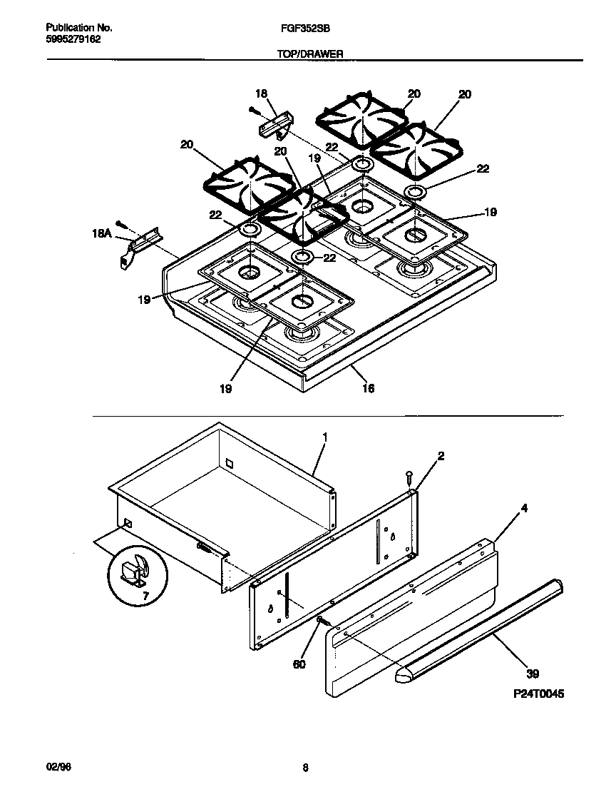 Frigidaire FGF352SBDB top/drawer diagram