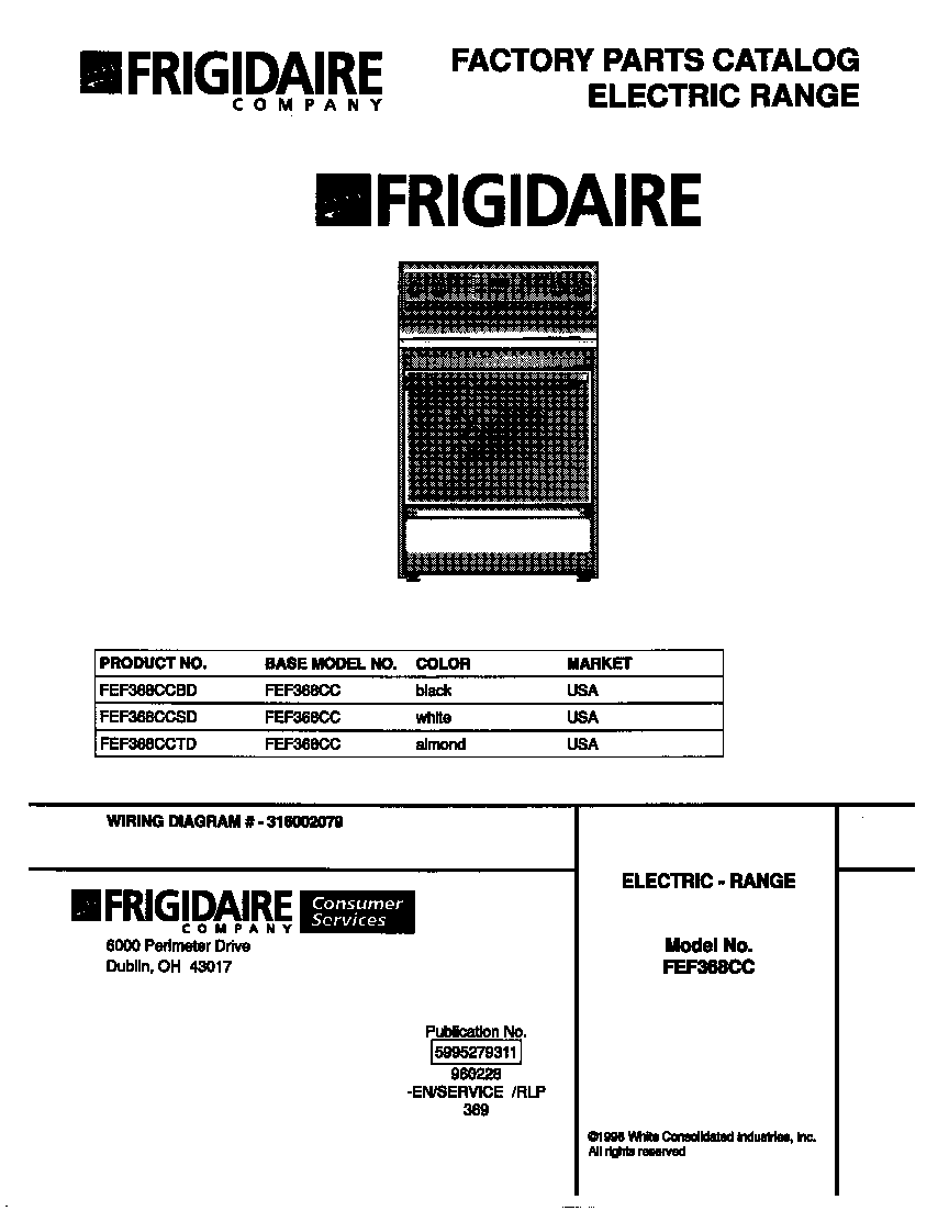 Frigidaire FEF368CCTD cover diagram