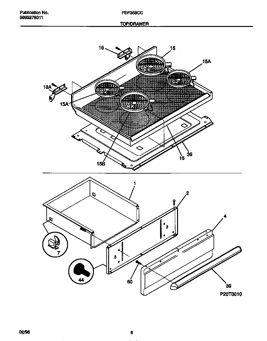 Frigidaire FEF368CCTD top/drawer diagram