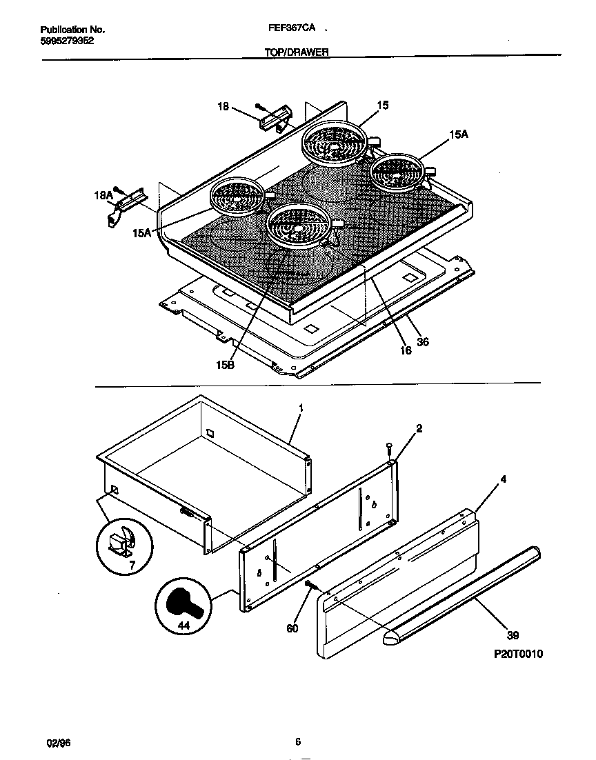 Frigidaire FEF367CASE top/drawer diagram