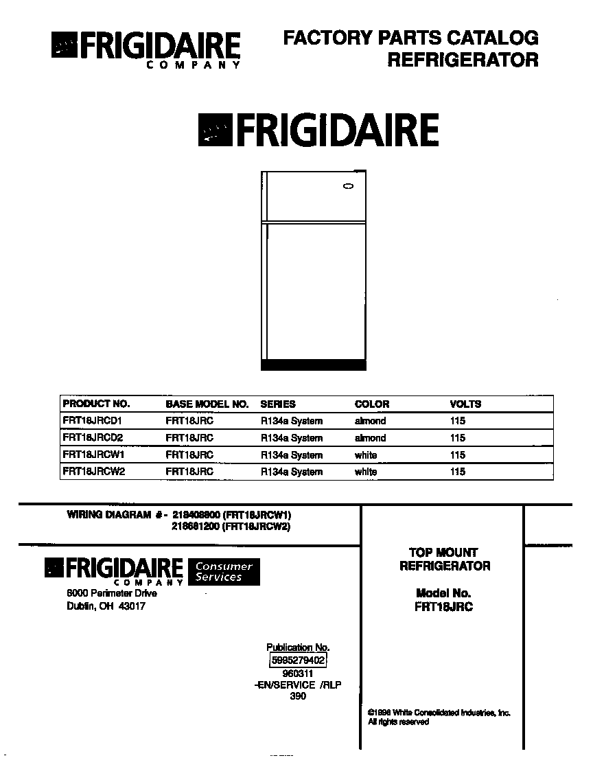 Frigidaire FRT18JRCW2 cover diagram
