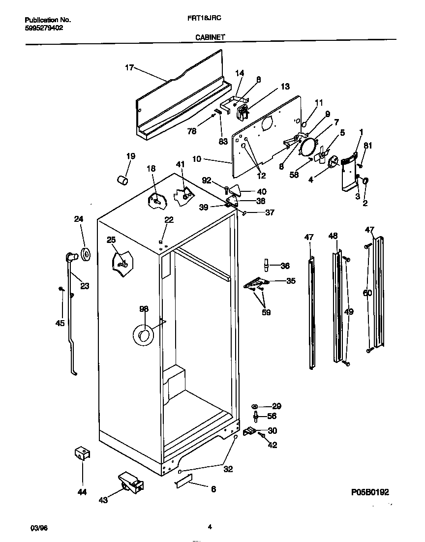 Frigidaire FRT18JRCW2 cabinet diagram