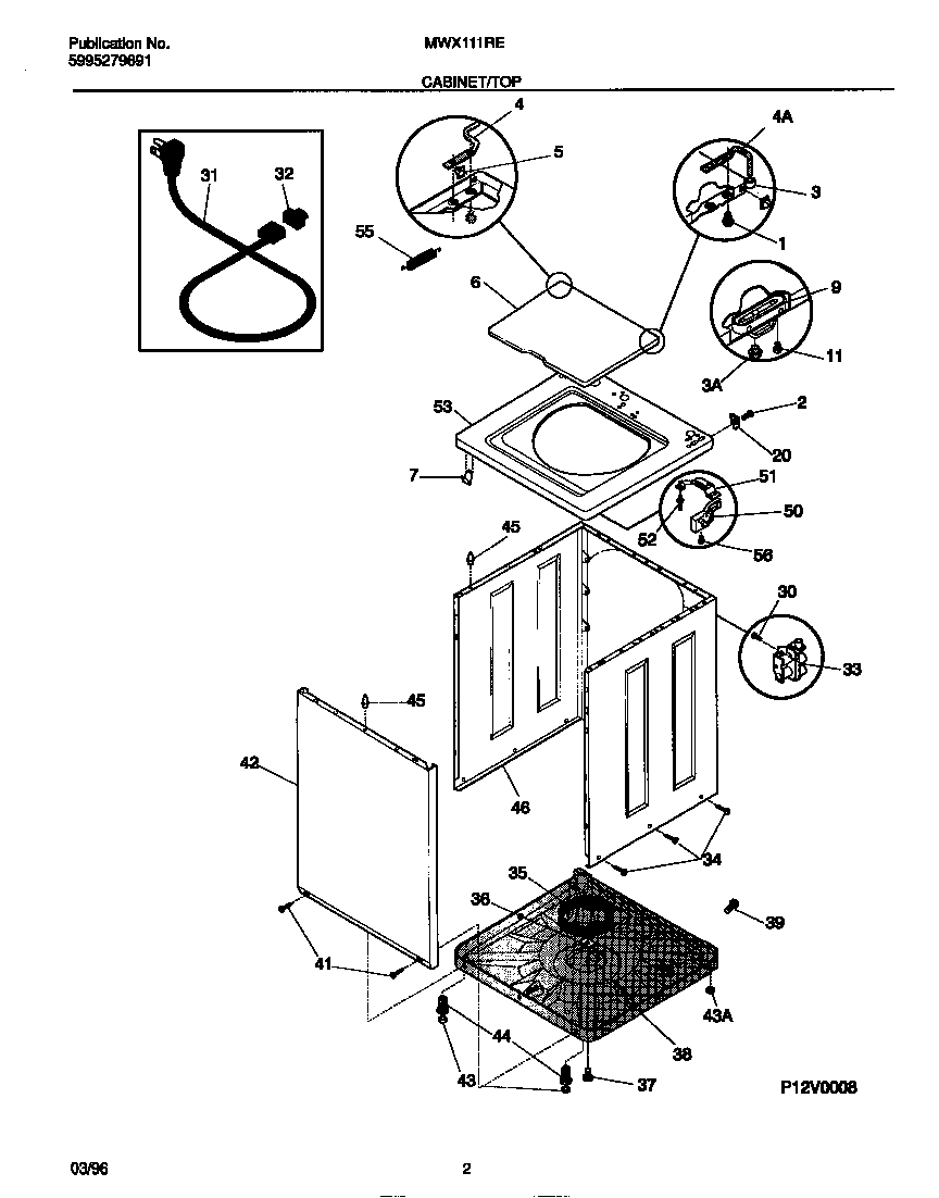 Universal/Multiflex (Frigidaire) MWX111REW0 cabinet/top diagram