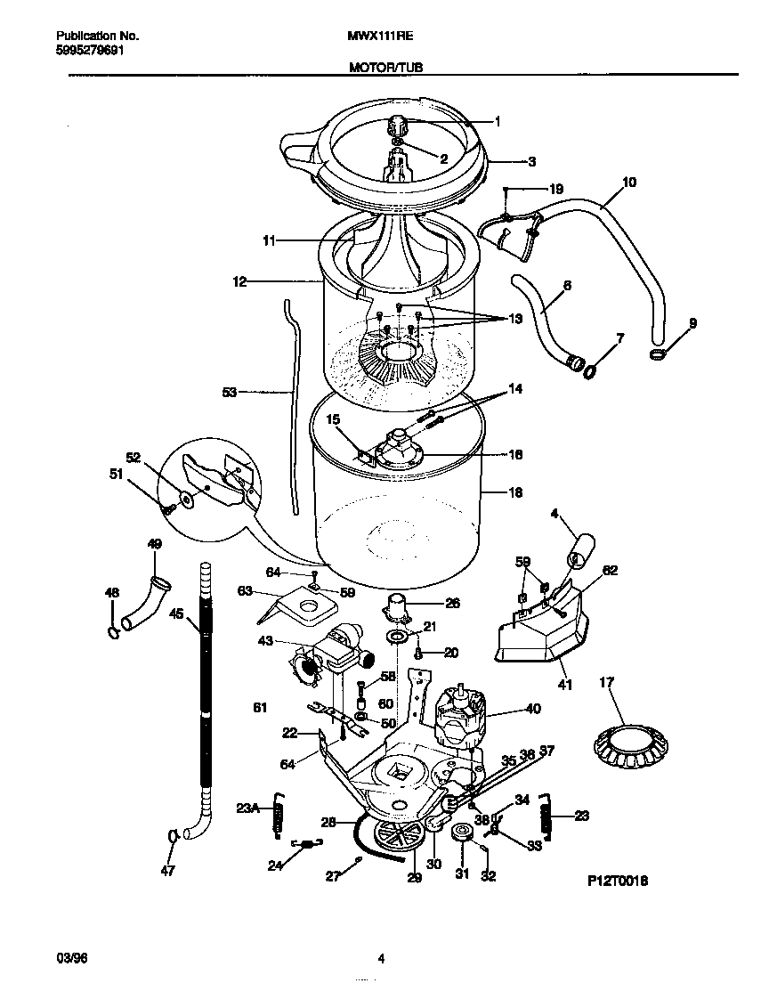 Universal/Multiflex (Frigidaire) MWX111REW0 motor/tub diagram