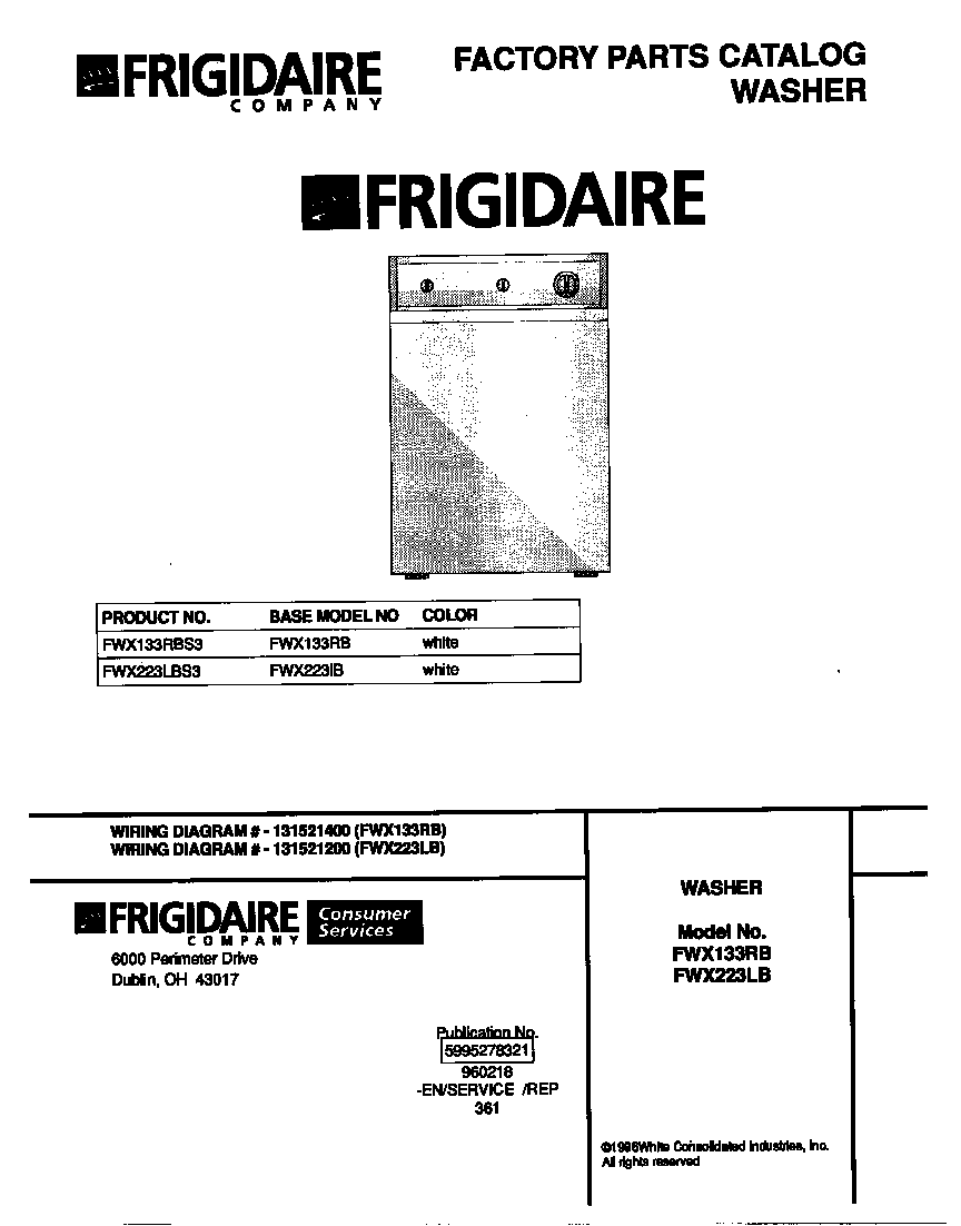 Frigidaire FWX223LBS3 cover diagram