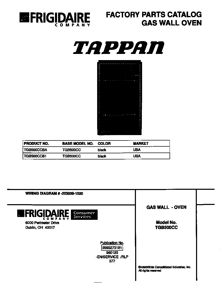 Tappan TGB500CCB1 cover diagram