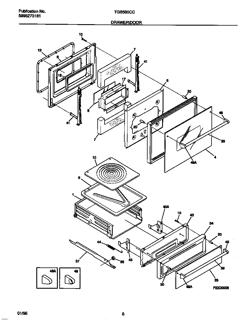 Tappan TGB500CCB1 drawer/door diagram