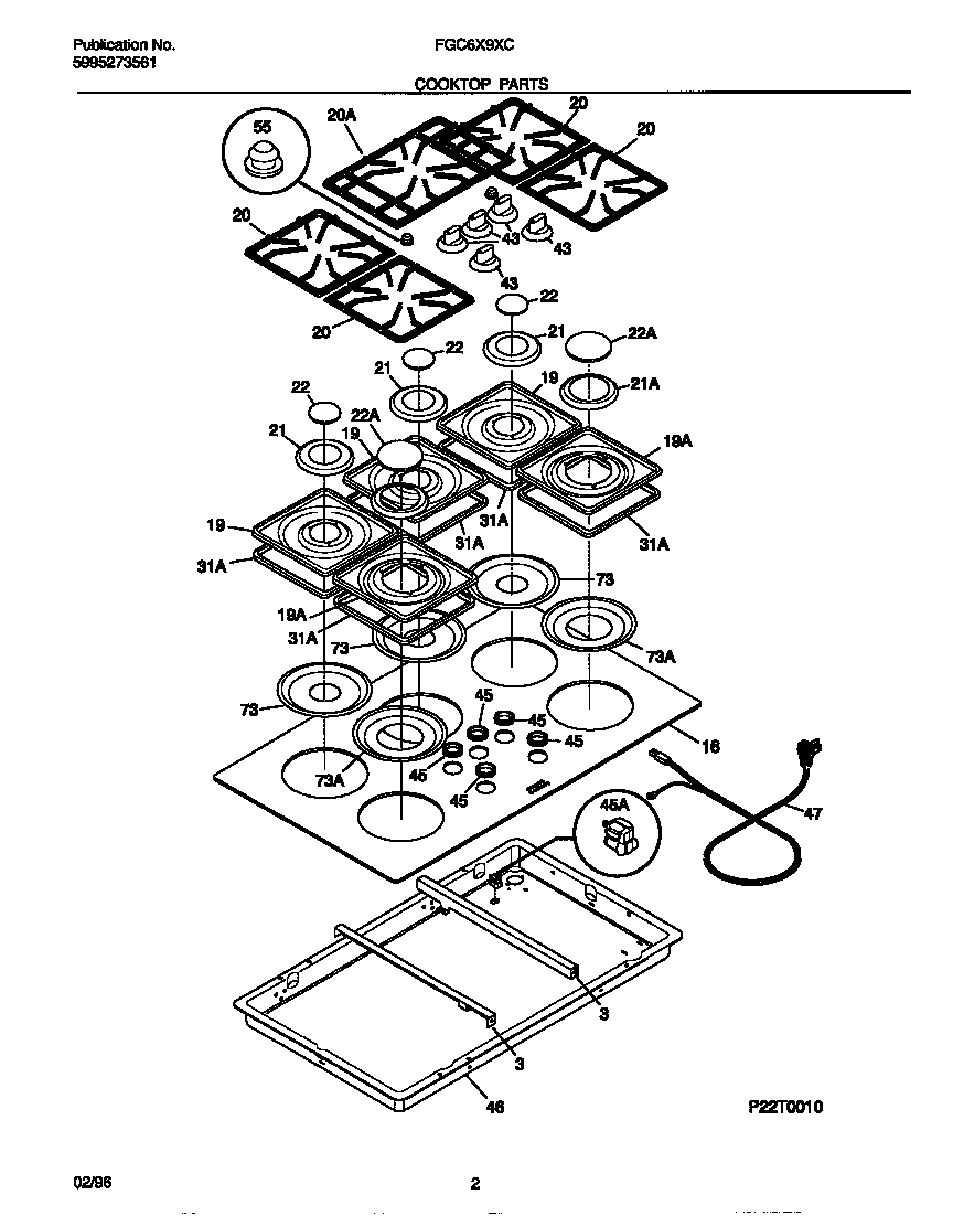 Frigidaire FGC6X9XCC1 cooktop parts diagram