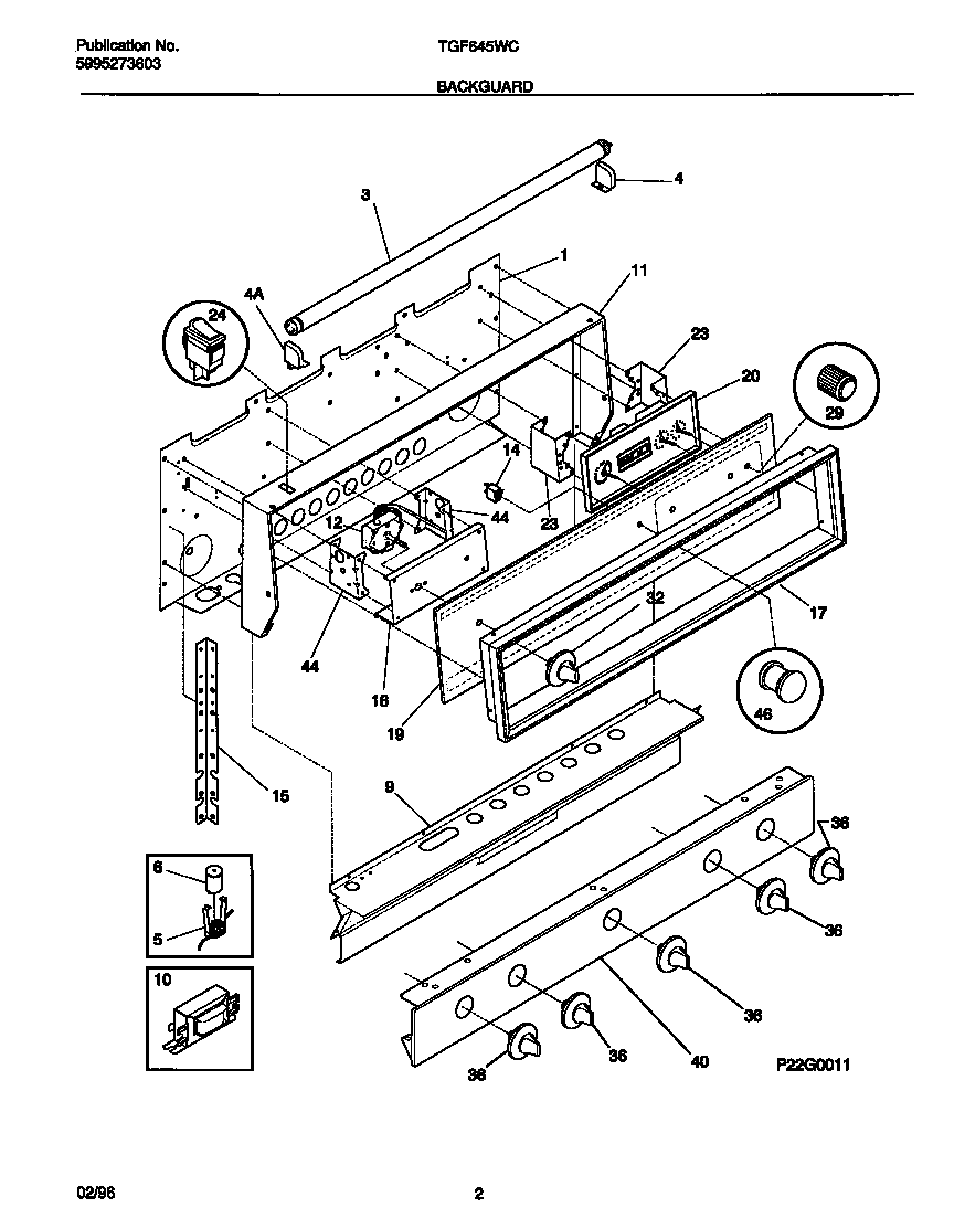 Tappan TGF645WCW1 backguard diagram