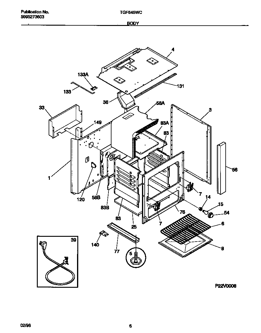 Tappan TGF645WCW1 body diagram