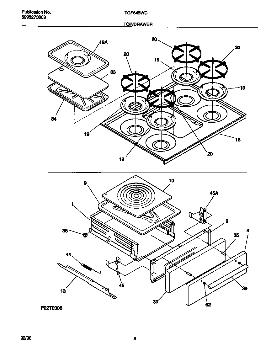 Tappan TGF645WCW1 top/drawer diagram