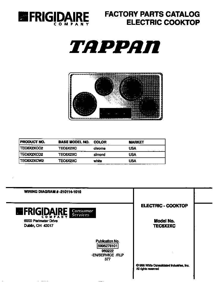 Tappan TEC6X2XCW2 cover diagram