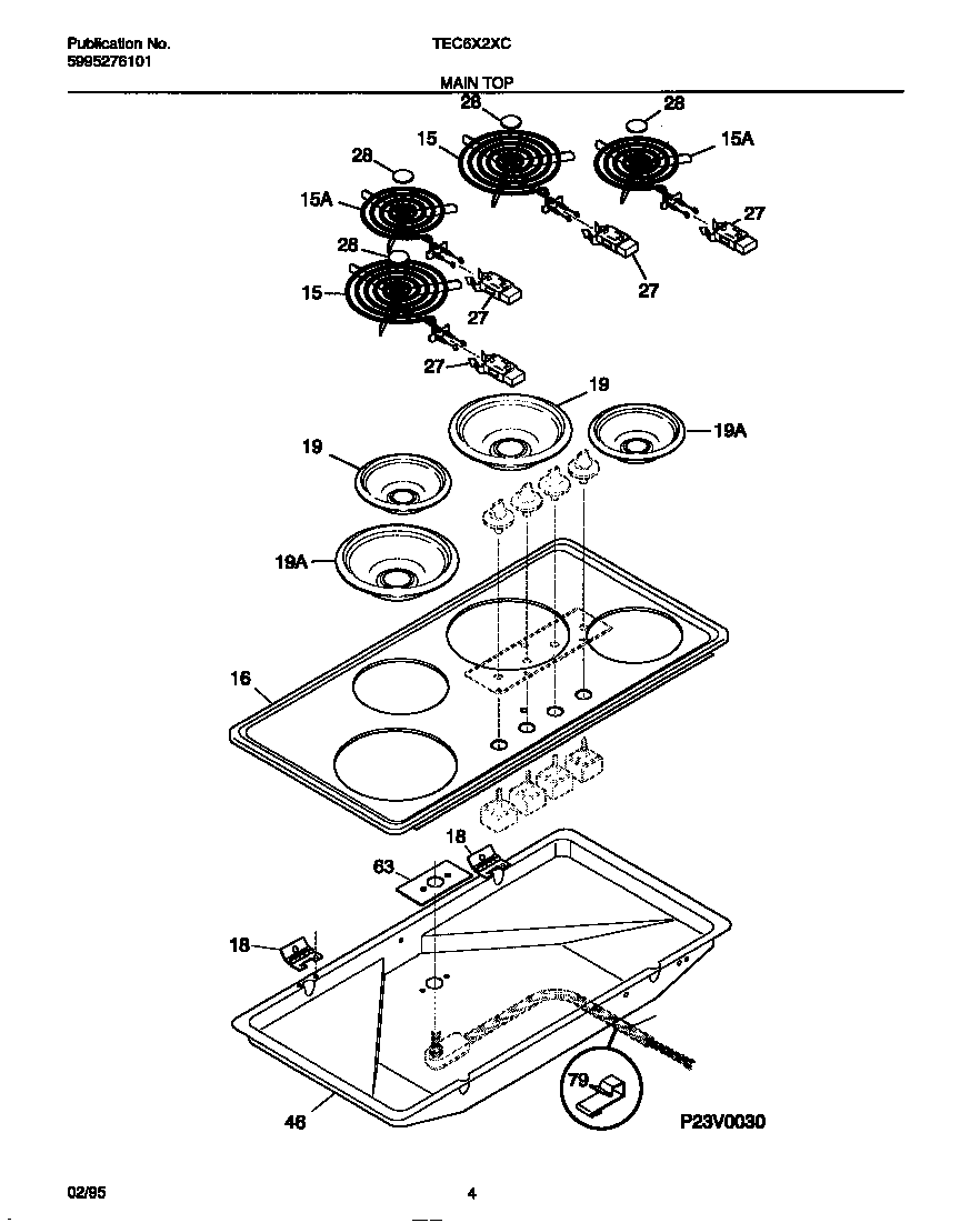 Tappan TEC6X2XCW2 main top diagram