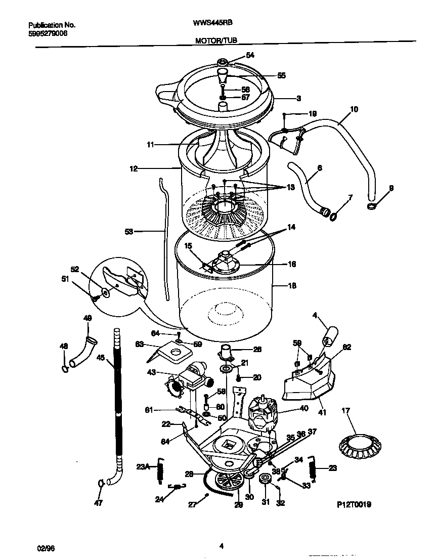 White-Westinghouse WWS445RBD3 motor/tub diagram