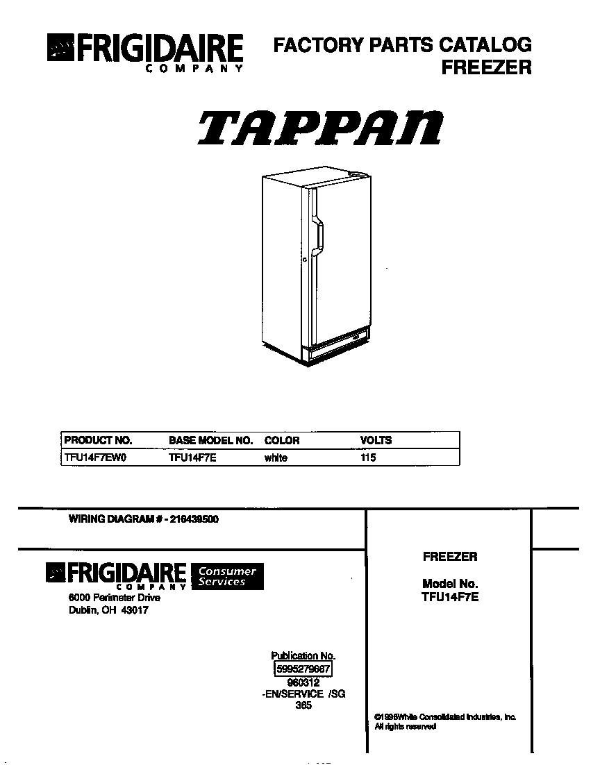 Tappan TFU14F7EW0 cover diagram