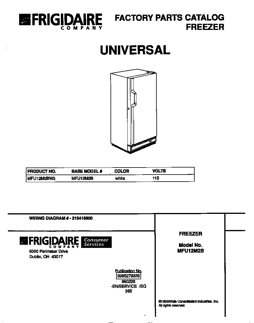 Universal/Multiflex (Frigidaire) MFU12M2BW3 cover diagram