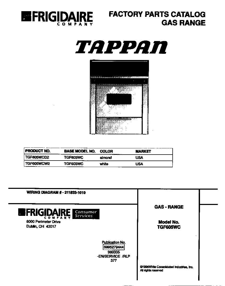 Tappan TGF605WCW2 cover diagram