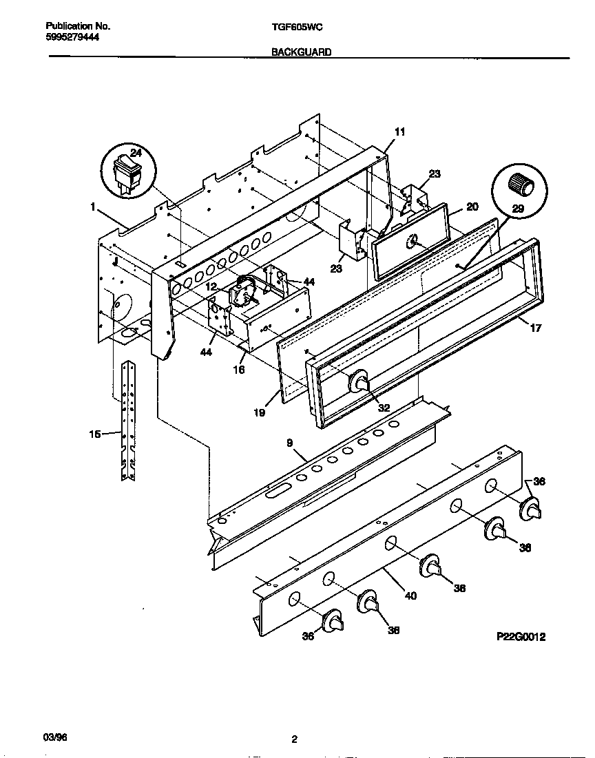 Tappan TGF605WCW2 backguard diagram