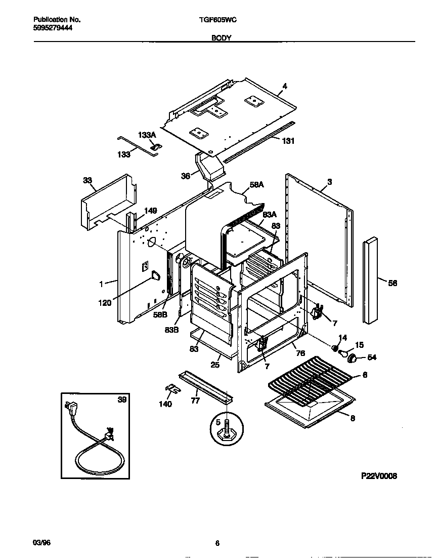 Tappan TGF605WCW2 body diagram