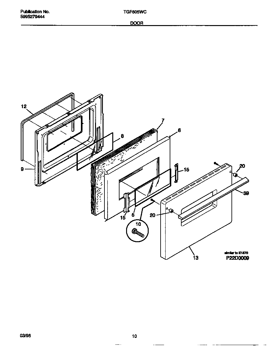 Tappan TGF605WCW2 door diagram