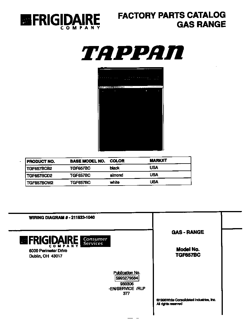 Tappan TGF657BCB2 cover diagram