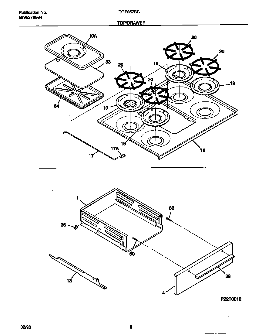 Tappan TGF657BCB2 top/drawer diagram