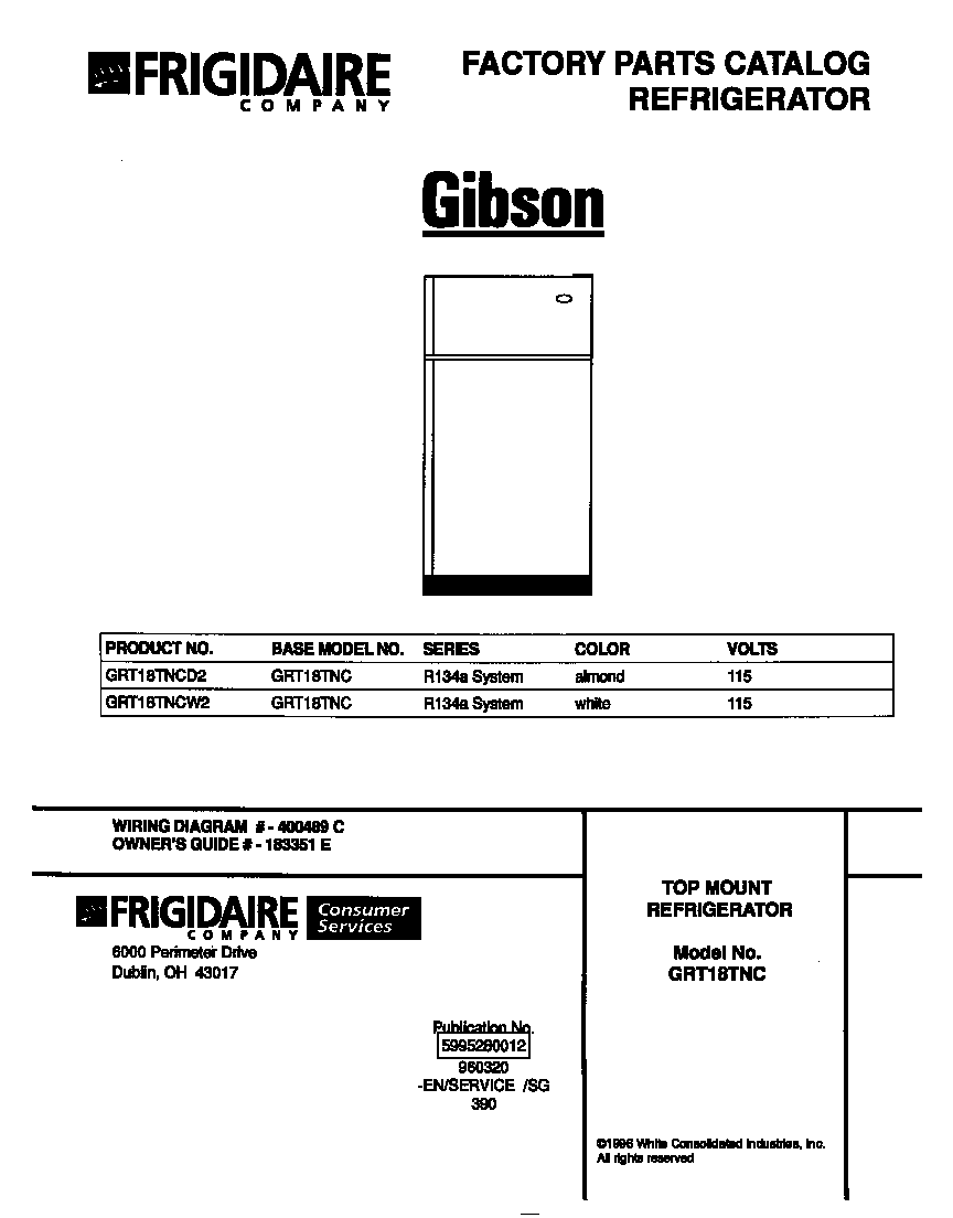 Gibson GRT18TNCW2 cover diagram