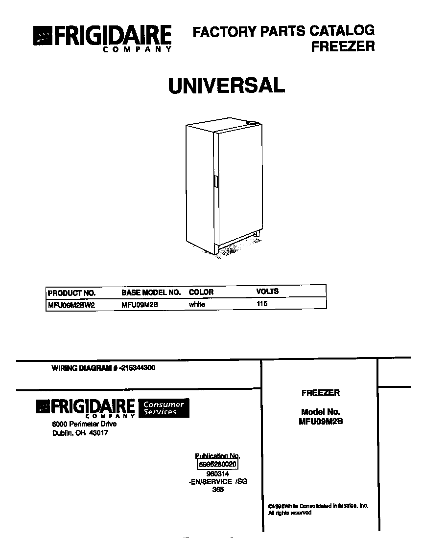 Universal/Multiflex (Frigidaire) MFU09M2BW2 cover diagram