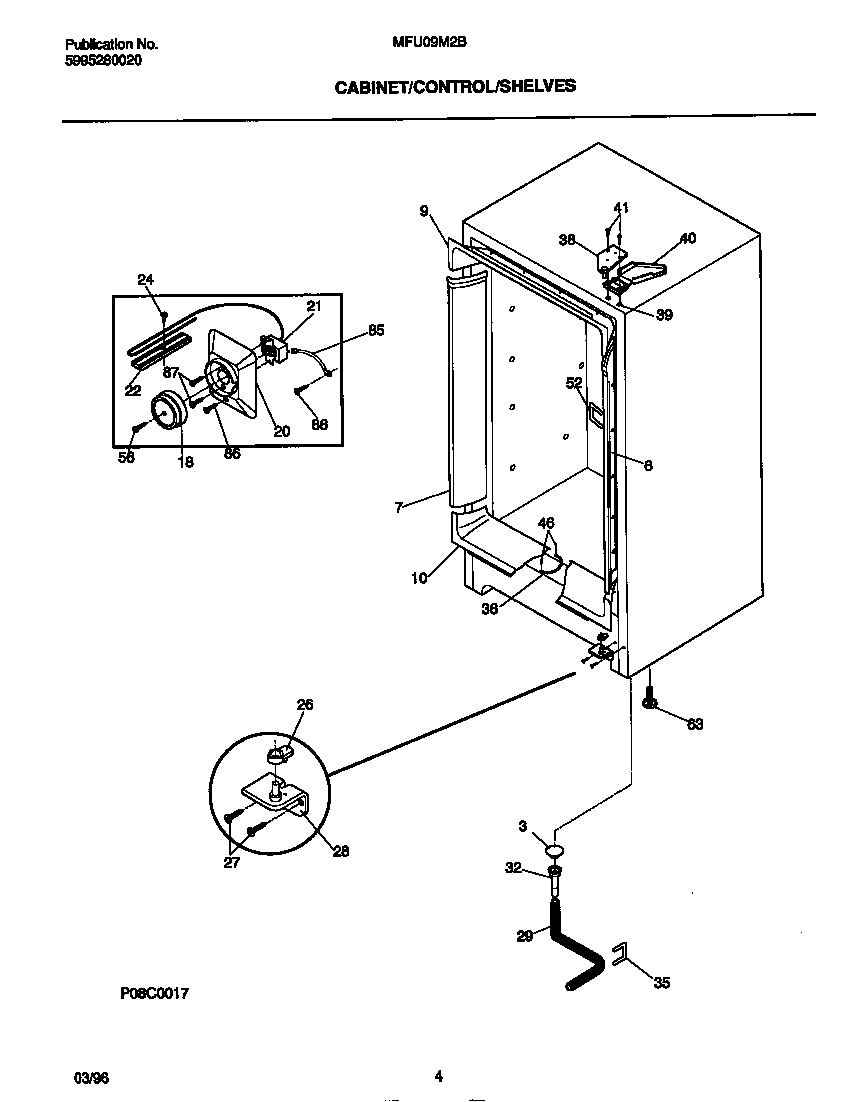 Universal/Multiflex (Frigidaire) MFU09M2BW2 cabinet/control/shelves diagram