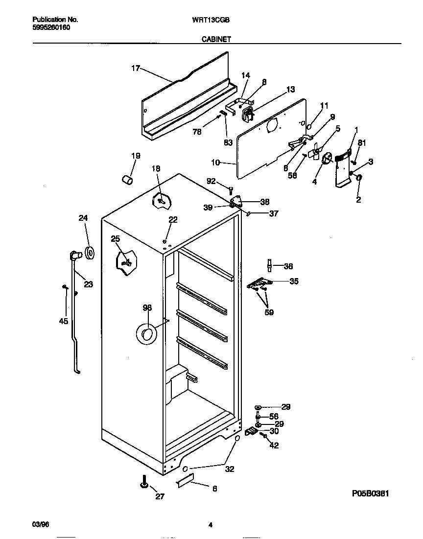 White-Westinghouse WRT13CGBZ3 cabinet diagram