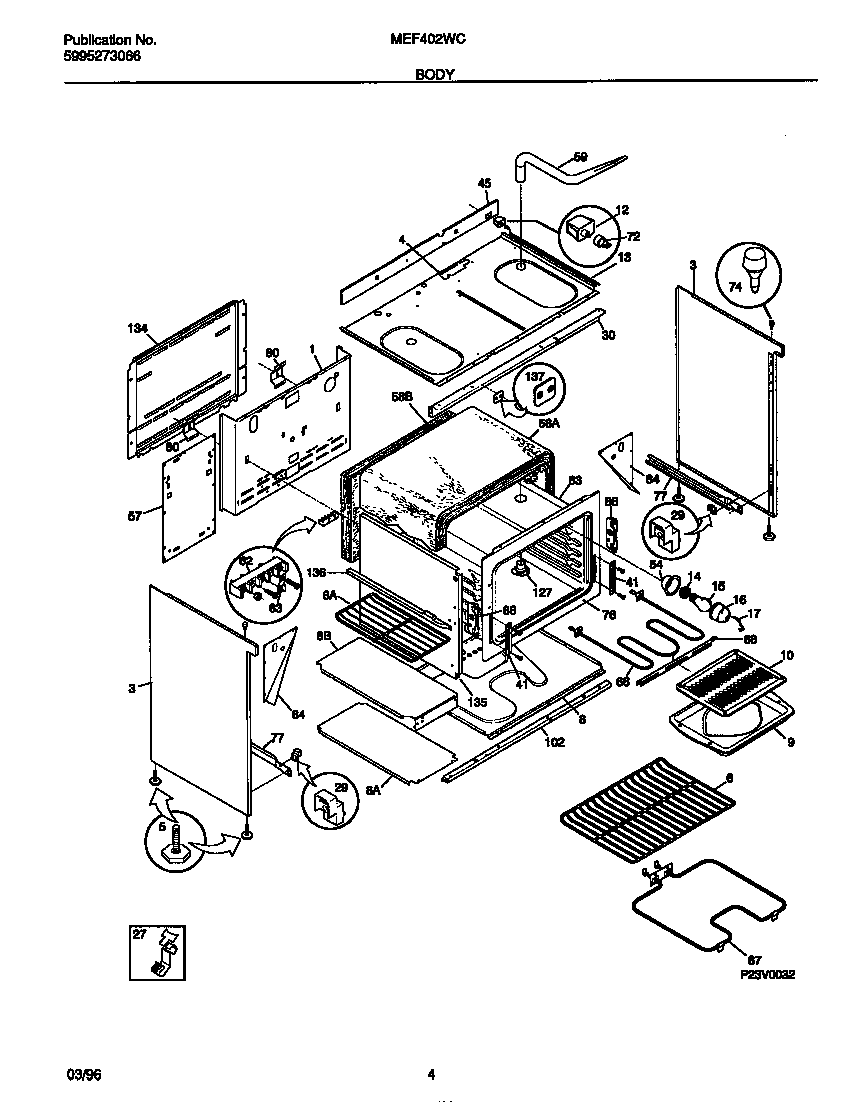 Universal/Multiflex (Frigidaire) MEF402WCW1 body diagram