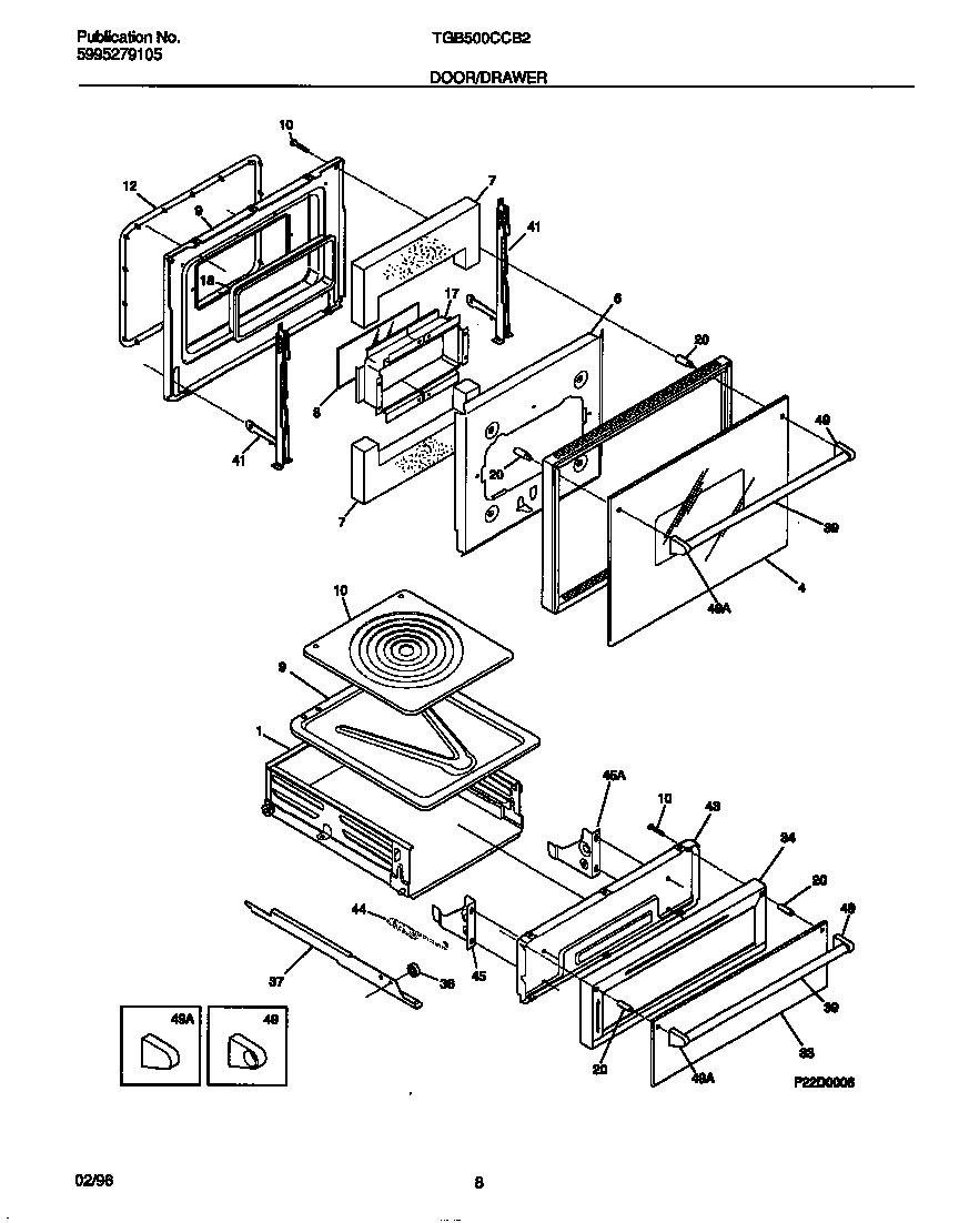 Tappan TGB500CCB2 door/drawer diagram