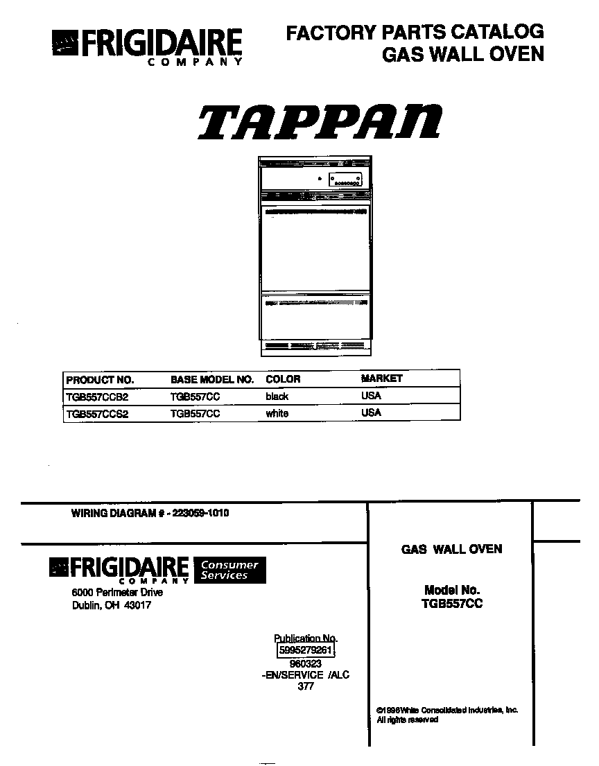 Tappan TGB557CCS2 cover diagram