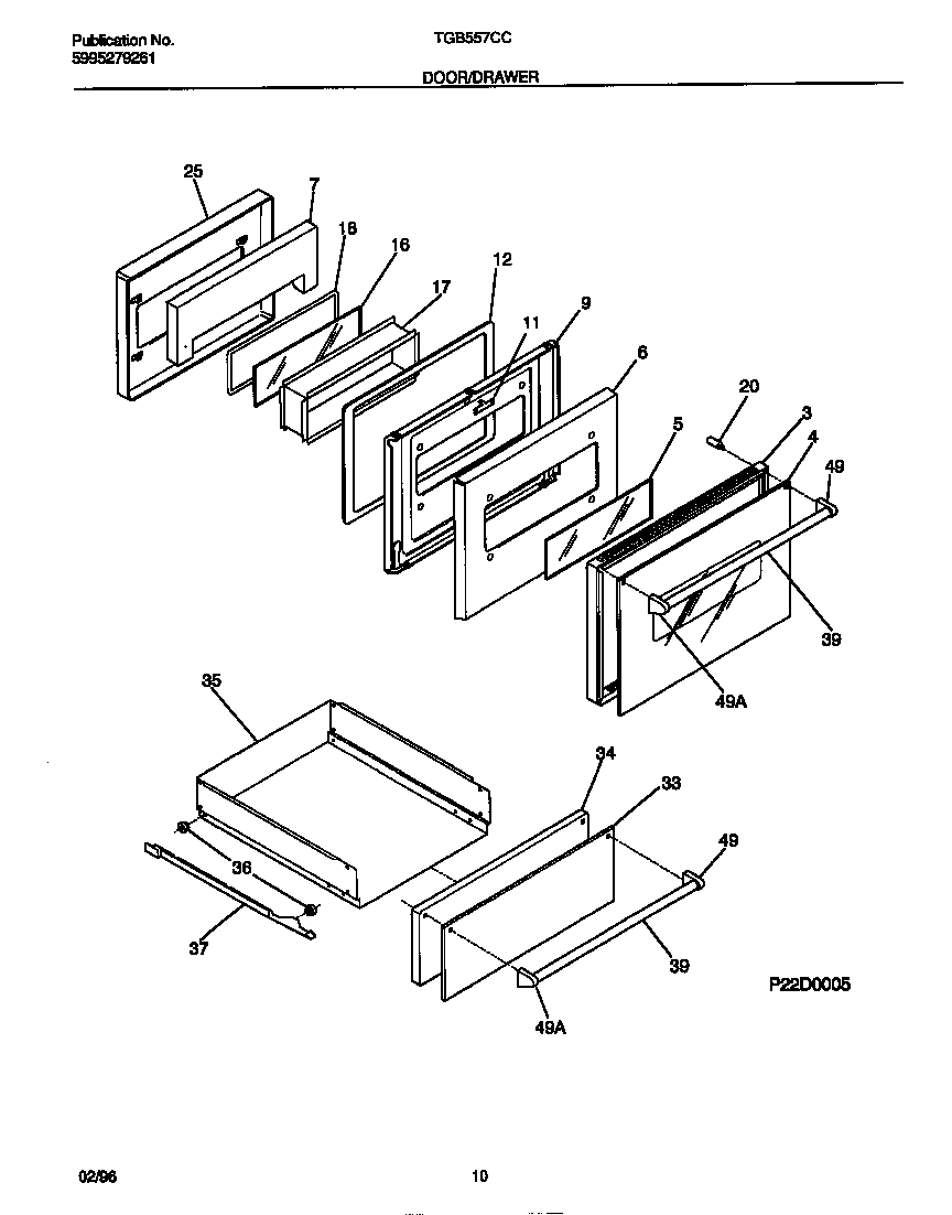Tappan TGB557CCS2 door/drawer diagram
