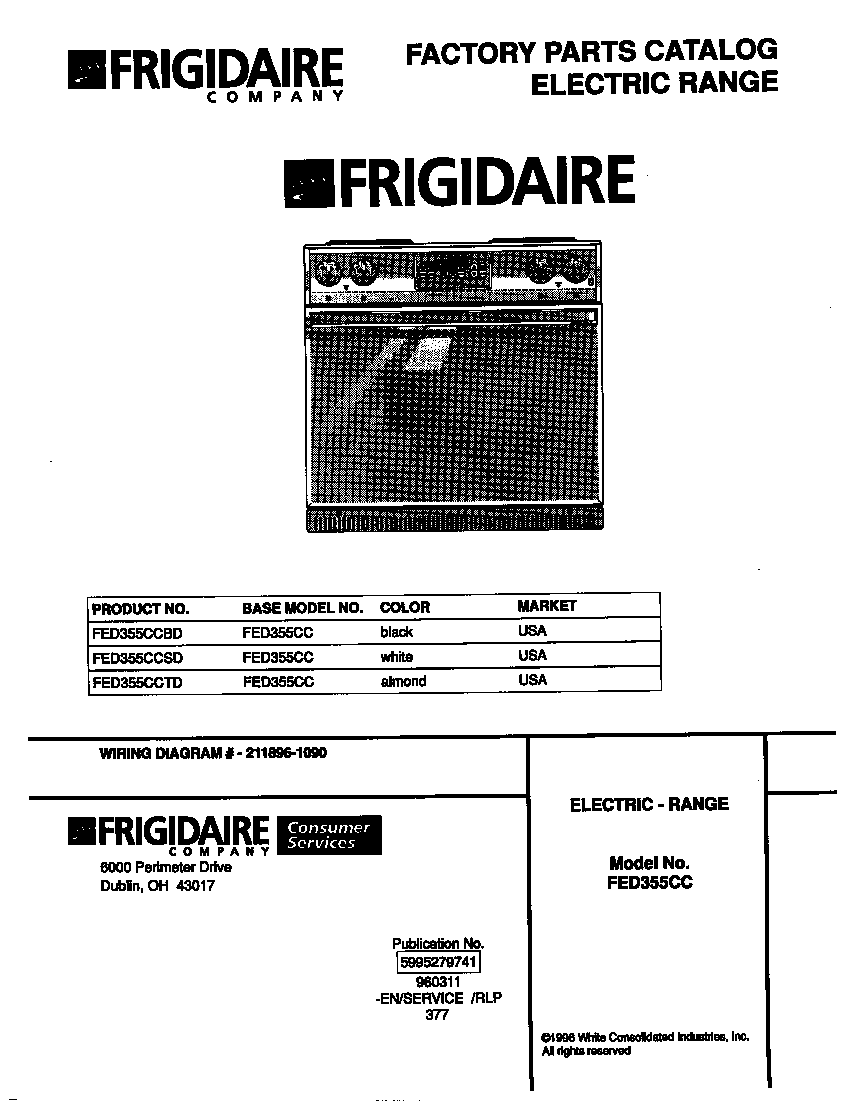 Frigidaire FED355CCSD cover diagram
