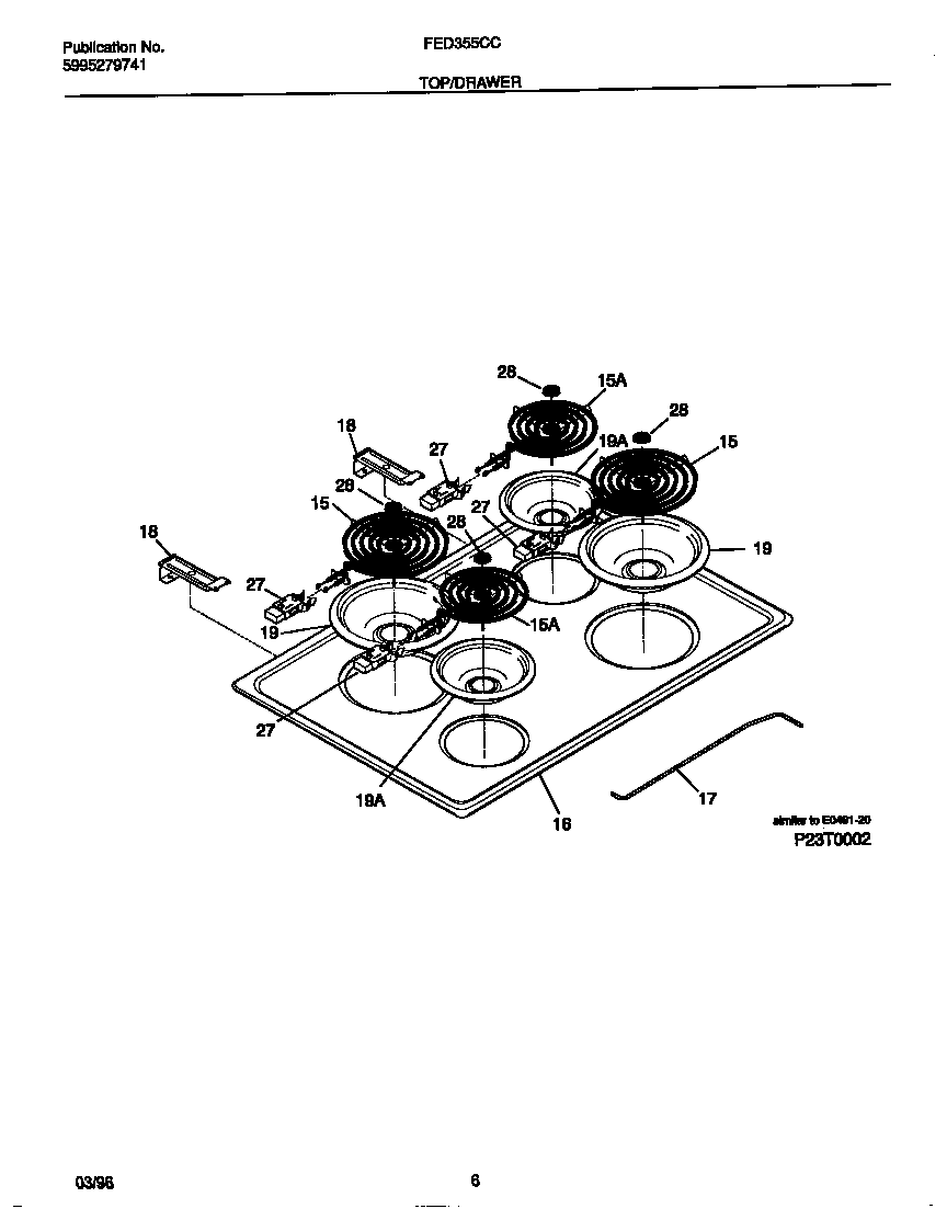 Frigidaire FED355CCSD top/drawer diagram